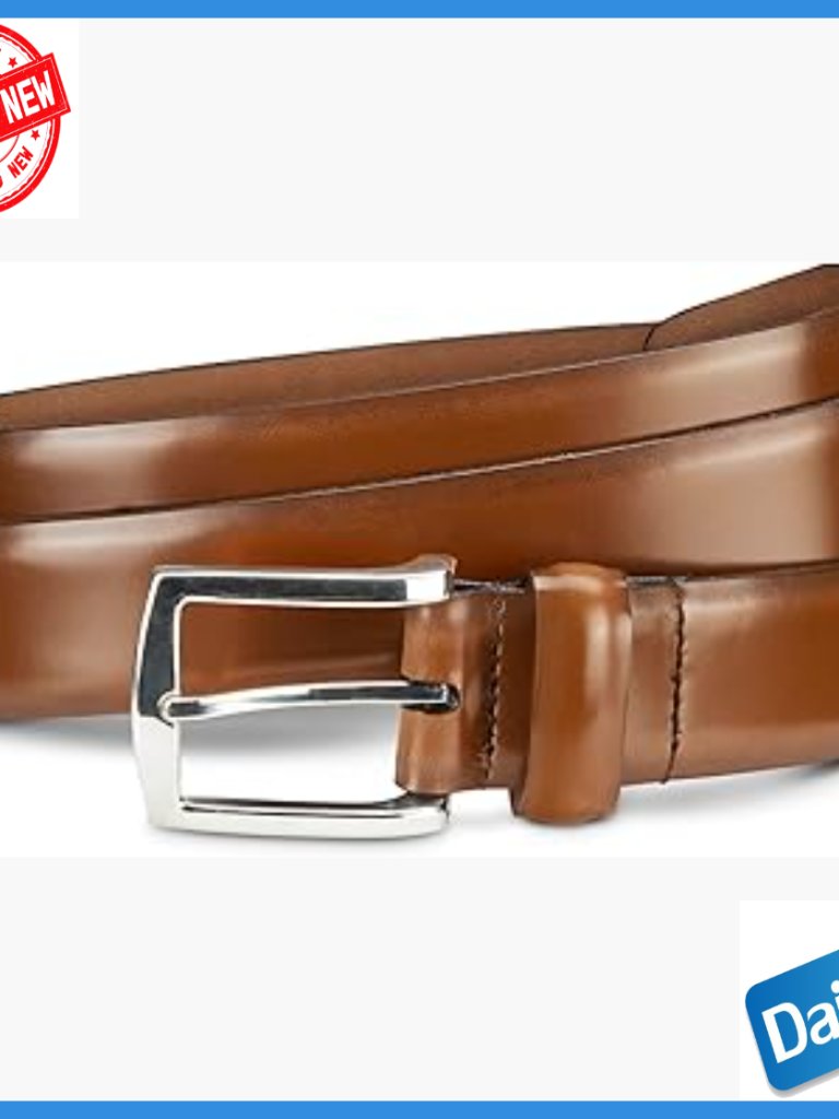 Leather Dress Belt With Silver Buckle, 1.38" Width, Size 58